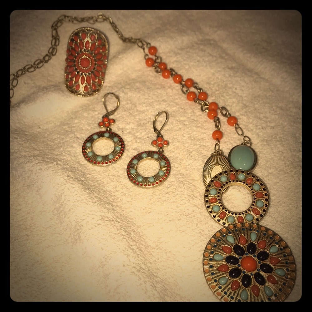 Lia Sophia turquoise/tangerine set.